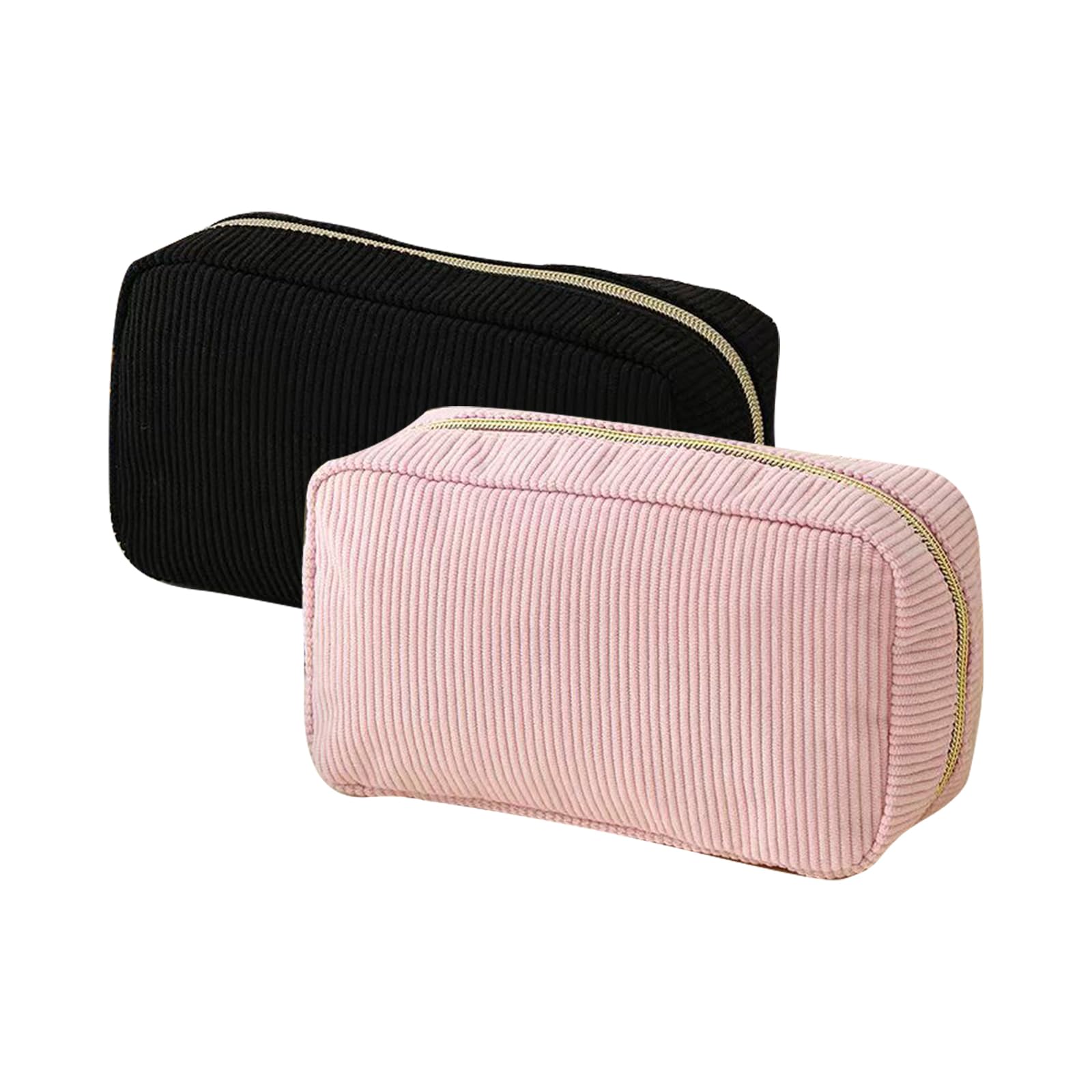 Yicoovey 2-Piece Cosmetic Bag Set - Cord Make Up Travel Zip Bag for Women and Handbag - Pink and Black