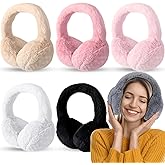 Toulite 6 Pcs Women Ear Muffs Winter Warm Ear Muffs for Women Fluffy Cute Ear Warmer Foldable Faux Fur Ear Cover for Indoor Outdoor
