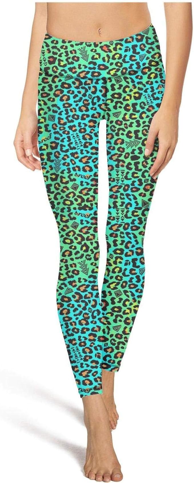 Leopard Cheetah Print Blue Green Women Girls Gym Yoga Pants Stretch