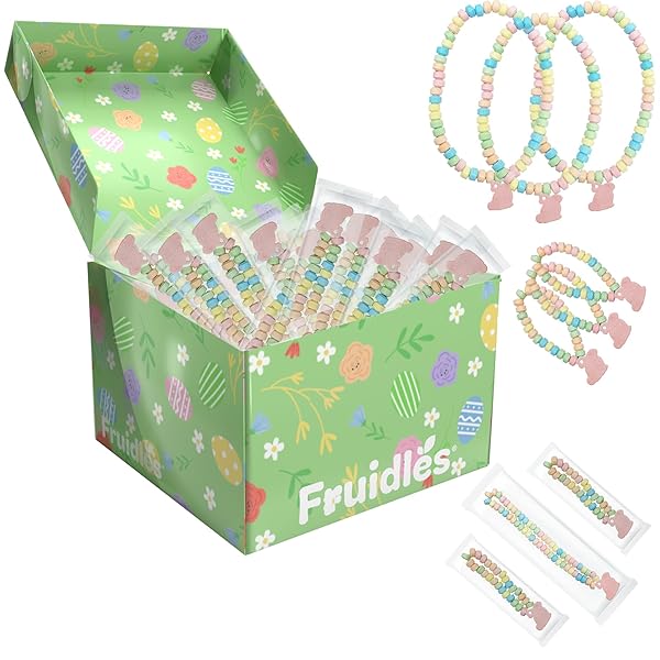 FRUIDLES EASTER BUNNY CANDY BRACELET & NECKLACE, MULTICOLOR FRUIT-FLAVORED CHEWABLES FOR PARTY FAVORS (24-PACK)