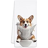 OSLYSOF Funny Corgi Dog Hand Towels for Bathroom Washroom, Dog Bathroom Decor, Gifts for Corgi Lovers Women Men, Funny Puppy Dogs Bathrooms Hand Towels, 16x24 Inch