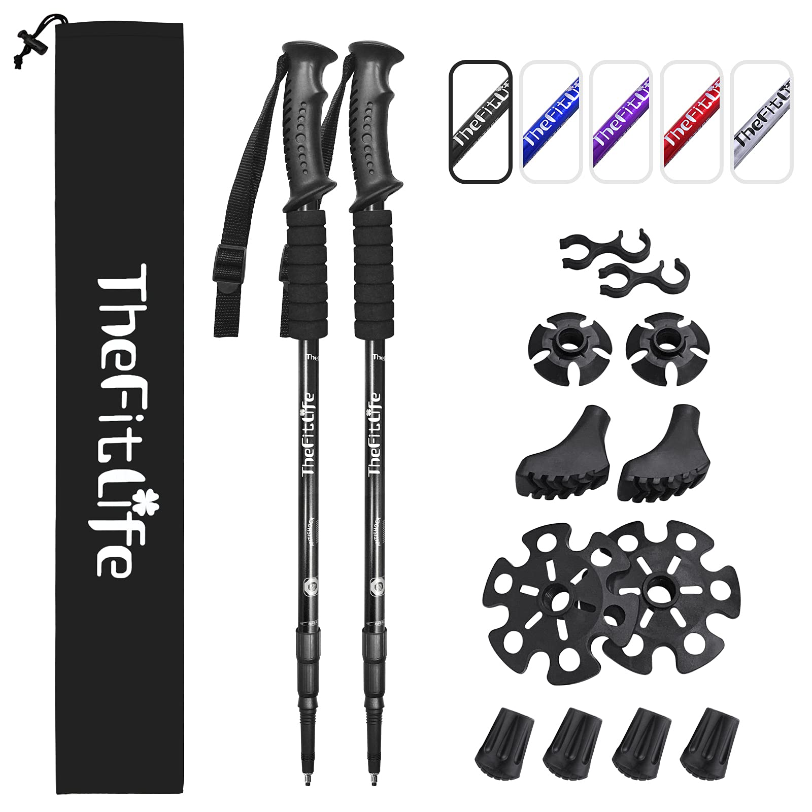 TheFitLife Hiking Walking Trekking Poles - 2 Pack With Antishock And Quick Lock System, Telescopic, Collapsible, Ultralight For Hiking, Camping, Mountaining, Backpacking, Walking, Trekking