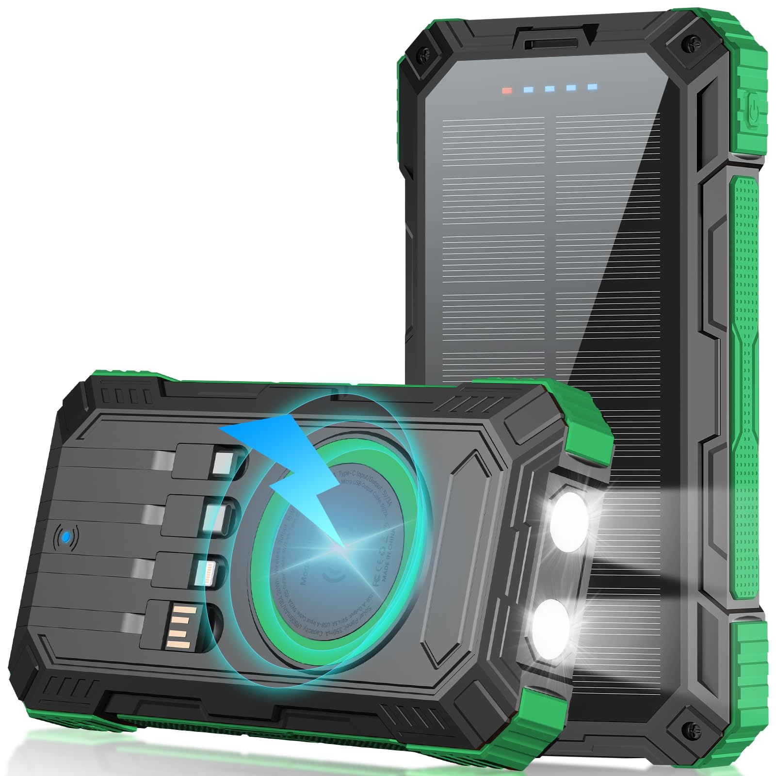 Photo 1 of Saraupup Solar Charger Power Bank 49800mAh Wireless Portable Phone Charger, 22.5W QC3.0 Fast Charging Built in 4 Cables with USB C 6 Outputs & 2 Inputs for Cell Phone