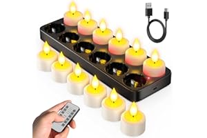 SoulBay Flameless Candles with Remote Control Timer & Charging Base, 12pcs USB Rechargeable Battery LED Tea Lights Candles Small Votive for Lantern Pool Mantle Weddings Emergency Christmas Decorative