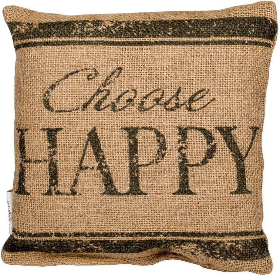 Amazon Com Small Burlap Choose Happy Pillow 8x8 Home Kitchen