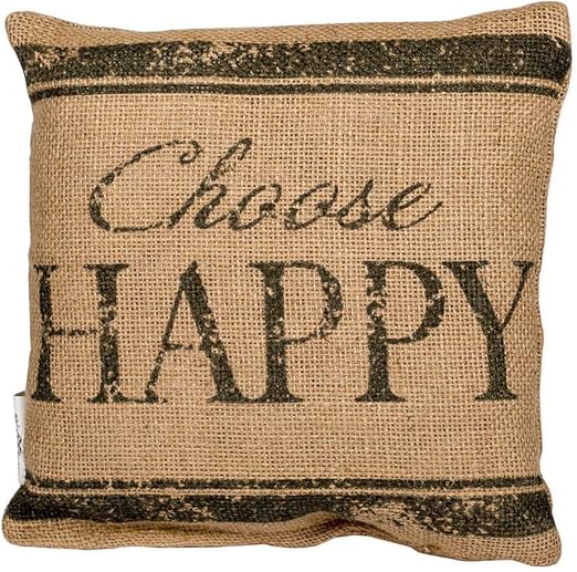 Amazon Com Small Burlap Choose Happy Pillow 8x8 Home Kitchen