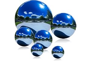 Mageeki Stainless Steel Gazing Ball, 6 Pcs 2-6 Inch Mirror Gazing Globe, Polished Shiny Sphere, Props of Photography, Gazing Balls for Home Garden Ornament (Blue)