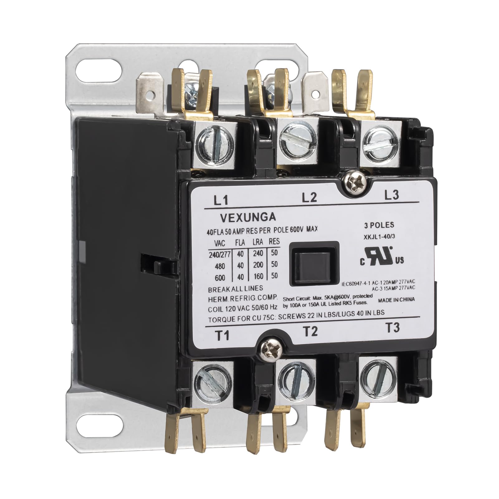 VEXUNGA 3 Pole 40 Amp 120 VAC Coil AC contactor 3P