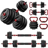 Cvonte Adjustable Dumbbell Set, 20/30/45/70/90lbs Free Weight Set With Double Locknut, 5-in-1 Dumbbells Set Includes Barbell, Kettlebells, Push up Stand, Weight Plate, Fitness Exercise for Home Gym Suitable Men/Women