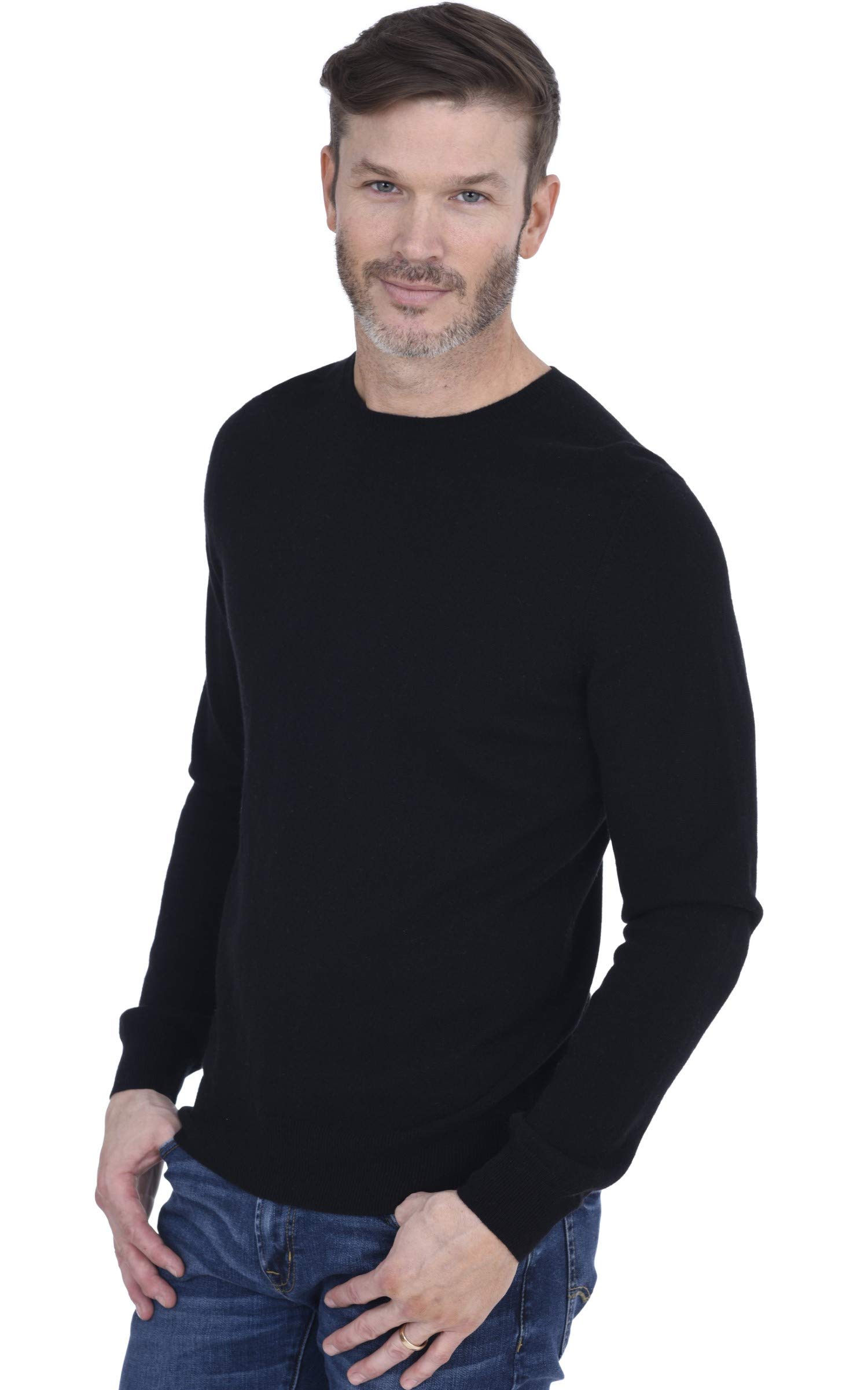 Photo 1 of *Dirty item* Cashmeren Men's Basic Crewneck Sweater 100% Pure Cashmere Long Sleeve Round Neck Pullover (Black, X-Large)