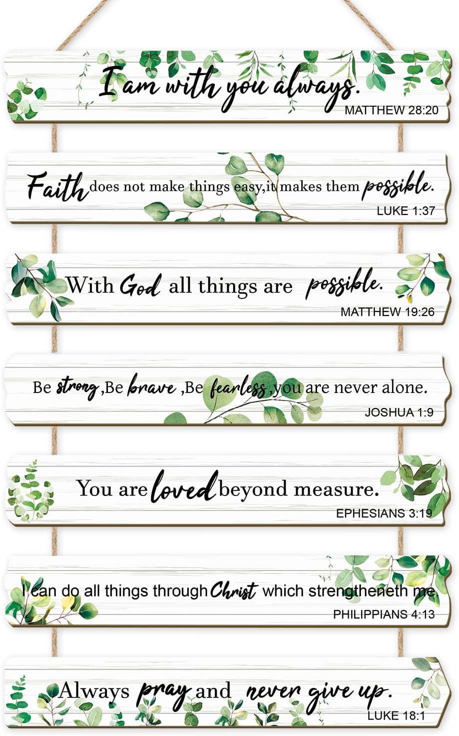 HPNIUB Bible Verse Wood Sign Green Leaves 7-Pack 28x4.3cm Rustic Christian Wall