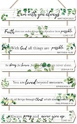 HPNIUB Bible Verse Wood Sign Green Leaves 7-Pack 28x4.3cm Rustic Christian Wall