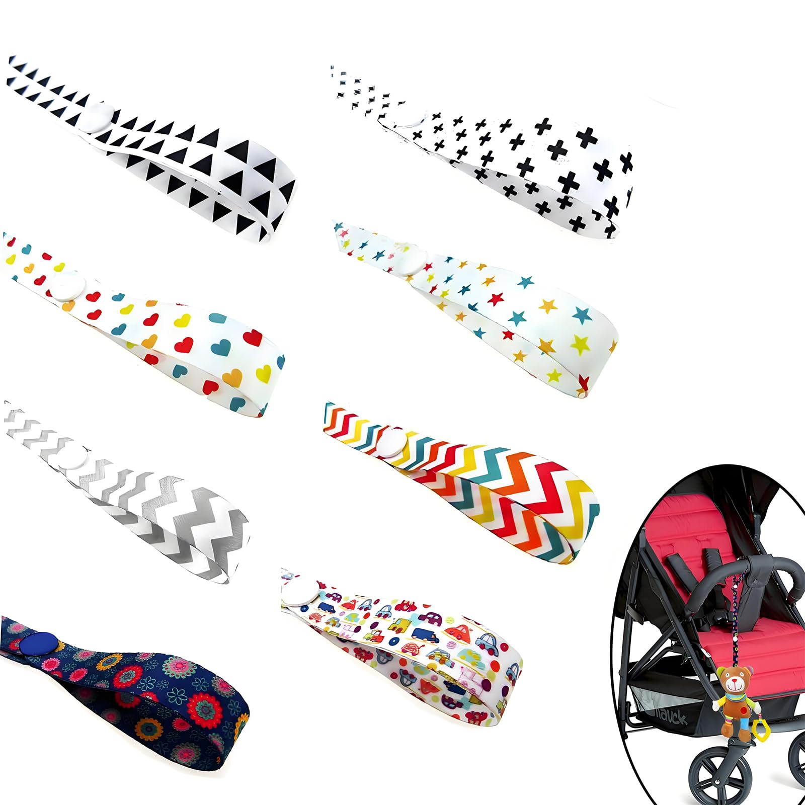 SwirlColor Toy Straps Holder, 8 Pcs Toy Pram Strap Protable PP Anti Drop Toys Adjustable Strap Clip Belt Holders