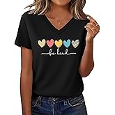 DANVOUY Women's T-Shirts V-Neck Graphic Tee Cute Summer Shirts Short Sleeve Tops
