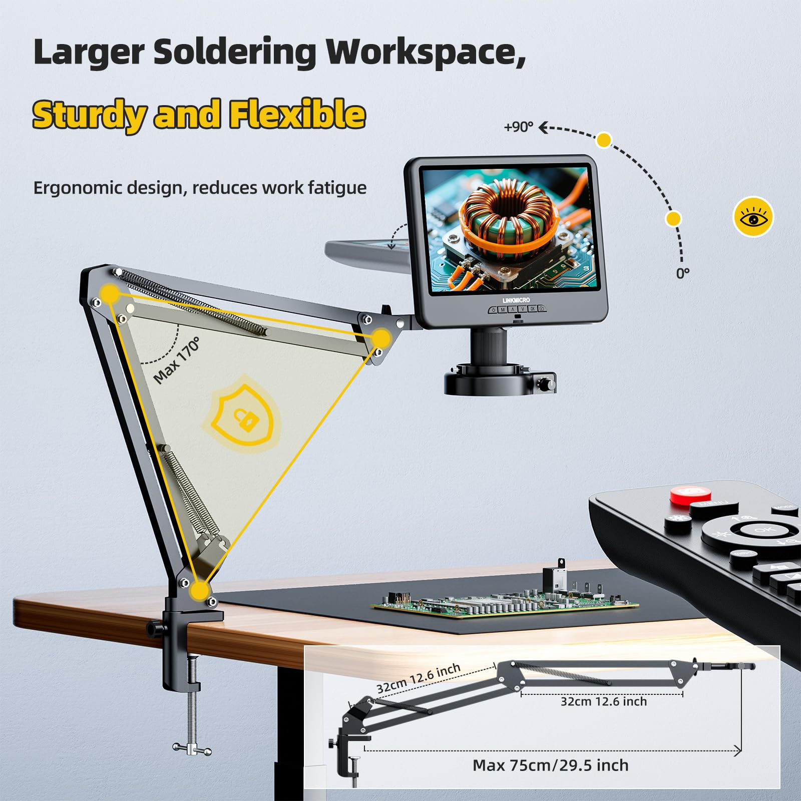 LINKMICRO LM109A 10.1'' LCD Digital Microscope with Screen for Adults, Soldering Electronics Microscope [Flex Arm Stand] 260X Full View Error Coins Camera Magnifier with 56 LED Ring Light, PC View