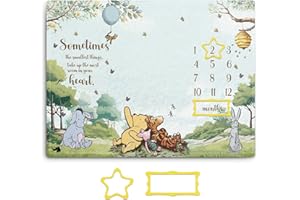 GUAWUBIANG Winnie Baby Milestone Blanket for Baby Boy, The Pooh Baby Monthly Milestone Blanket Gift, Baby Growth Blanket Photo Blanket with Photo Tools, Perfect for Baby Shower Birthday Party 30 * 40in
