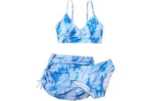 SOLY HUX Girl's 3 Piece Swimsuits Tie Dye Bikini Bathing Suit with Cover Up Beach Skirt