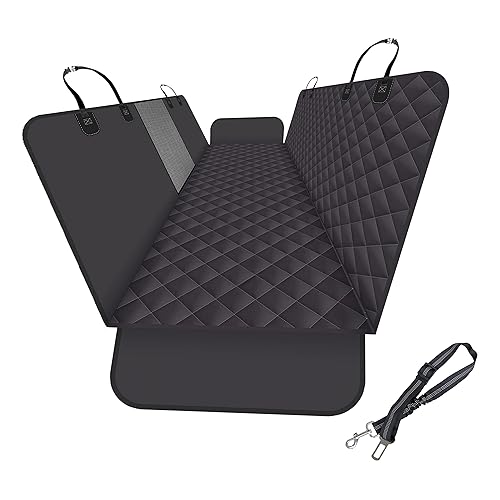 GXT Dog Back Seat Cover for Car SUV and Truck with Mesh Windows, Scratch and Water Resistant Material, Upgraded Version, Black (with Dog Leash)