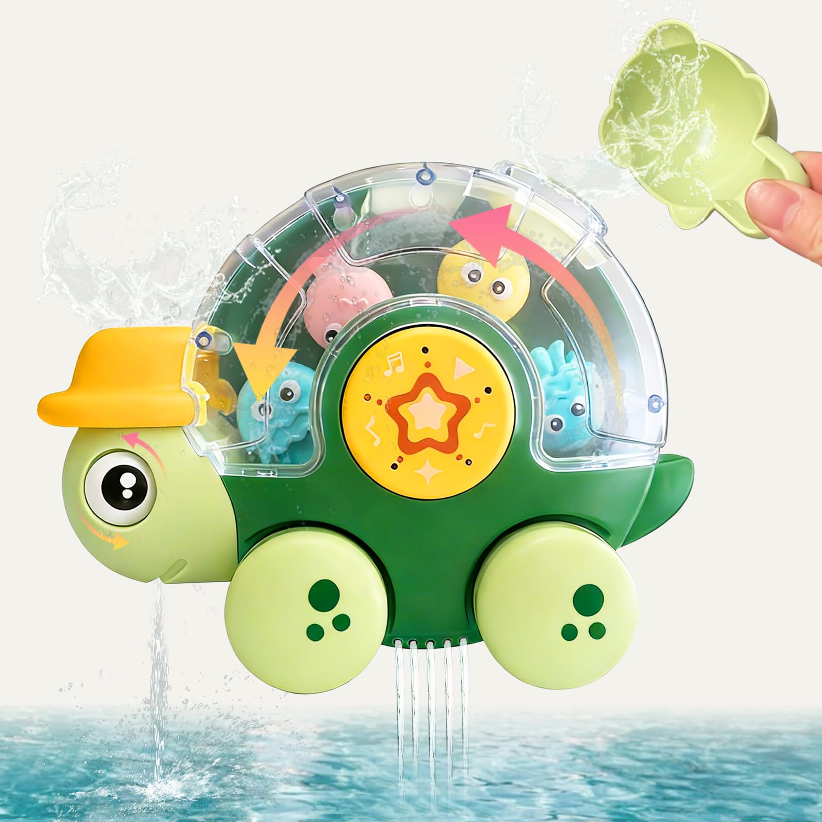 Olensson Turtle Baby Bath Toy for Toddlers 1-3, BPA-Free Bathtub Water Spinner with Rotating Eyes & Wheels, Interactive Bath Play Set, Sensory Shower Toy for Boys Girls