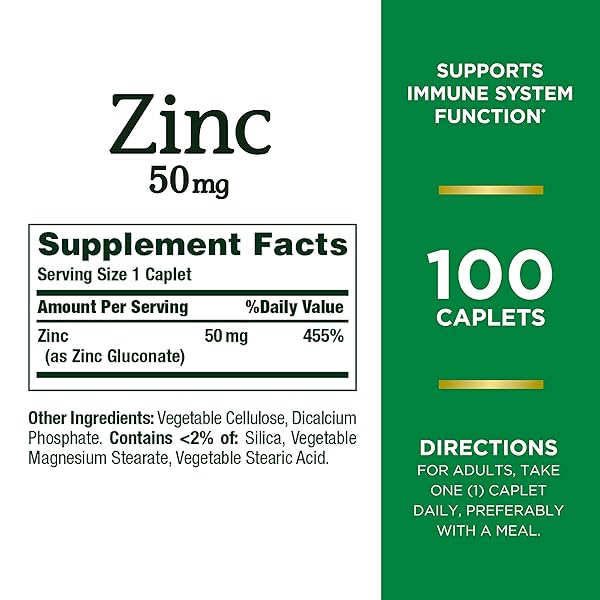 NATURE’S BOUNTY ZINC 50MG | IMMUNE SYSTEM, SKIN, & ANTIOXIDANT HEALTH SUPPORT | CONTRIBUTES TO DNA FORMATION | VEGETARIAN, NON-GMO, GLUTEN FREE | 100 CAPLETS, 1 SERVING PER DAY FOR DAILY HEALTH