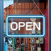 Open Signs for Business, 16''×9'' Bright COB Open Sign LED Powered by USB with ON/OFF Switch, Adjustable Brightness Neon Open Sign for Bars, Party, Window, Stores, etc (Ice Blue & White; Horizontal)
