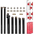 21 Pieces Lathe Turning Tool Kit, 5/16 Inch (8MM) Shanks, 7 Metal Lathe Holders and 14 Indexable Carbide Inserts for Precision Turning, Grooving, Threading, and Boring