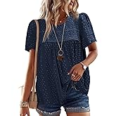Falechay Womens Summer Tops Crewneck Short Sleeve Shirts Casual Chiffon Blouses Flowy Lace Hem Boho Clothing Trendy 2026