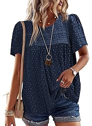 Falechay Navy Blue Tops for Women Short Sleeve