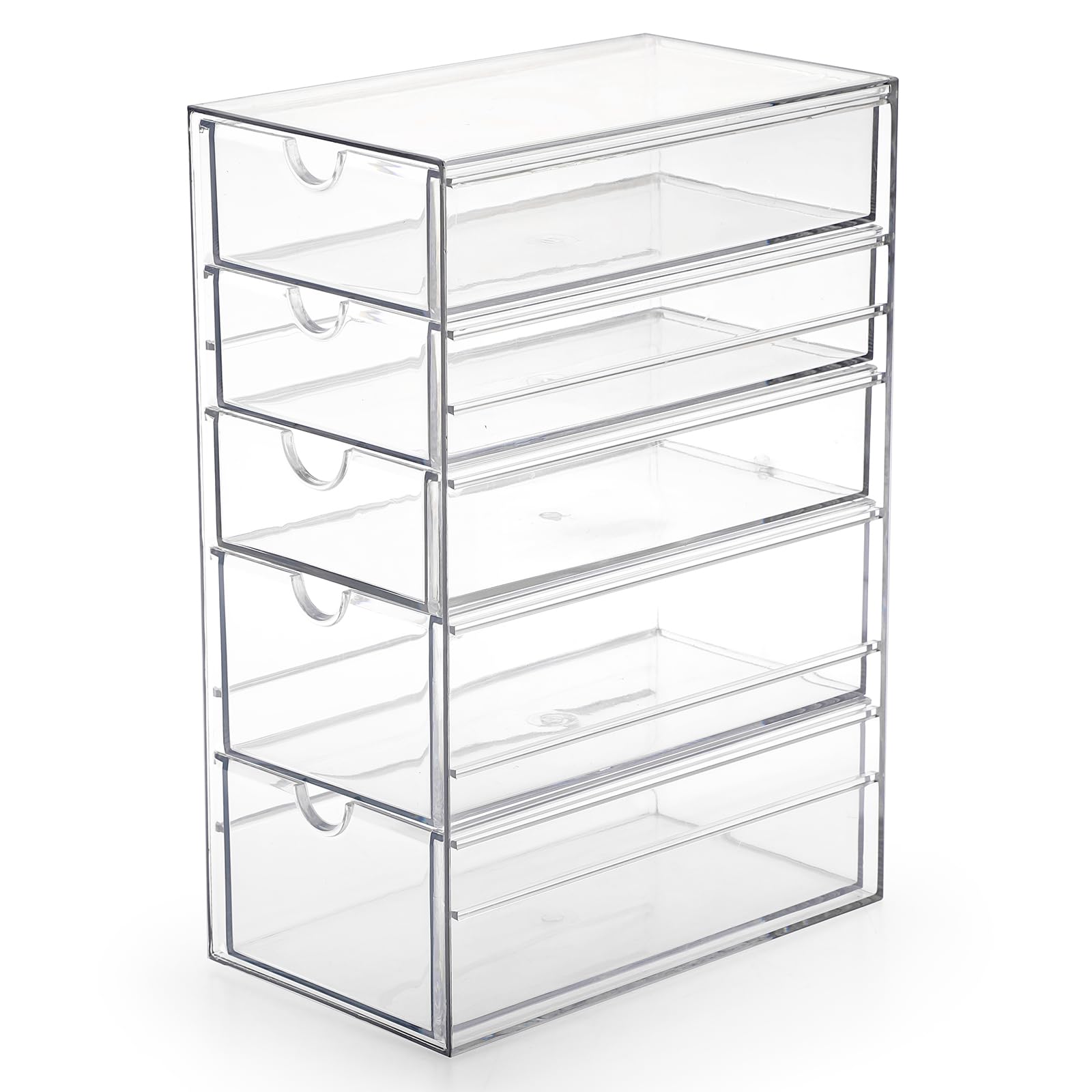 SUMTree Clear Hair Accessory Organizer Box with 5 Drawers, Plastic Hair Accessory Organizer Box, Hair Accessory Container for Bathroom, Closet, Desk, Office, 25×17×10cm
