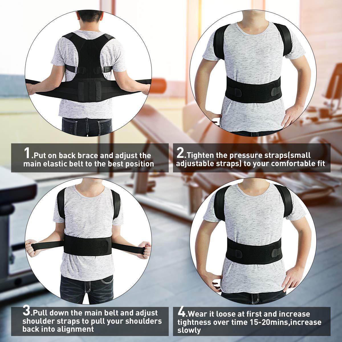 WOSTOO Rückenstützgürtel & Geradehalter zur –Haltungstrainer & Rückengürtel Gegen Rückenschmerzen–Stark Gepolsterte Gurte für Frauen und Männer, Richtmaschine Schulter L