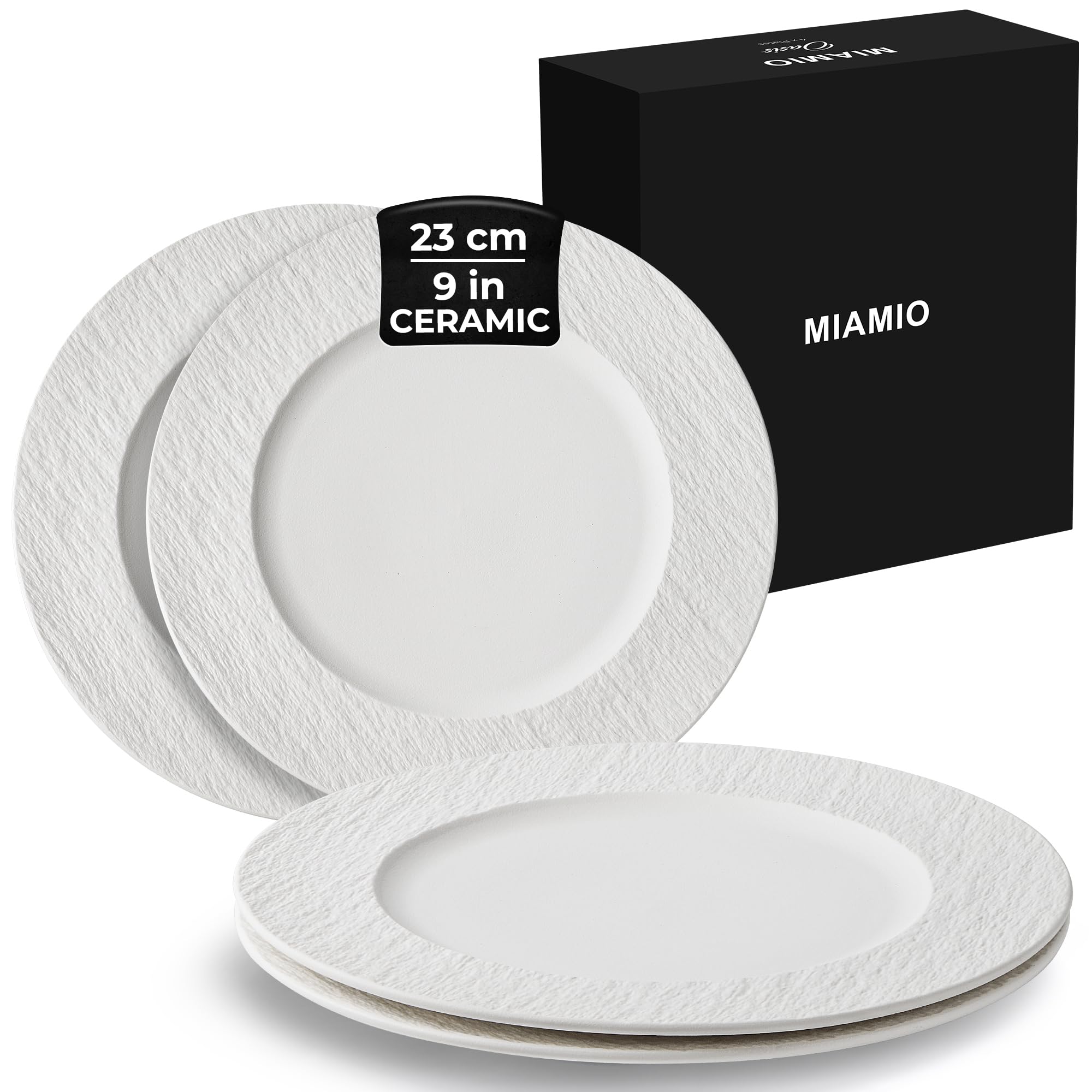 MIAMIO - 23 cm, Set of 4 Dinner Plates/Ceramic Plate Set, Crockery Set - Modern Plates, Microwave and Dishwasher Safe - Oasis Collection