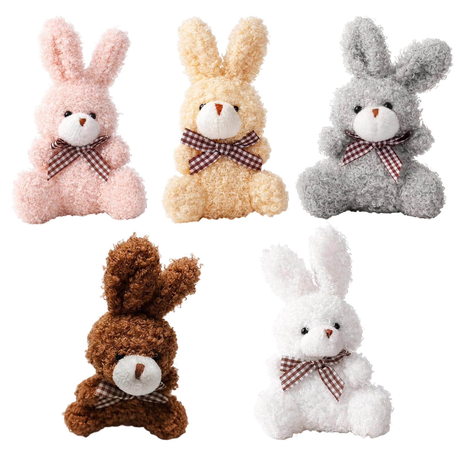 YREYBN 5 Pack Bunny Teddy, Easter Teddy, Small Soft Toys Rabbit Plush, Backpack Decoration Carnival Prizes, Bunny Keychain Decorations for Room Displays