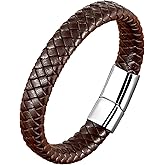 Deerllia Leather Bracelet for Men, Braided Mens Cuff Bracelets with Stainless Steel Clasp Stacked Multi Style Color Anniversary Father's Day Birthday Christmas Jewelry Gifts for Him
