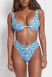 geluboao Blue Floral Bikini Sets for Women Sexy V