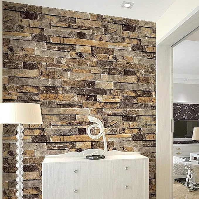 Flat Faux Brick Stone Wallpaper 3D Effect Blocks Vintage