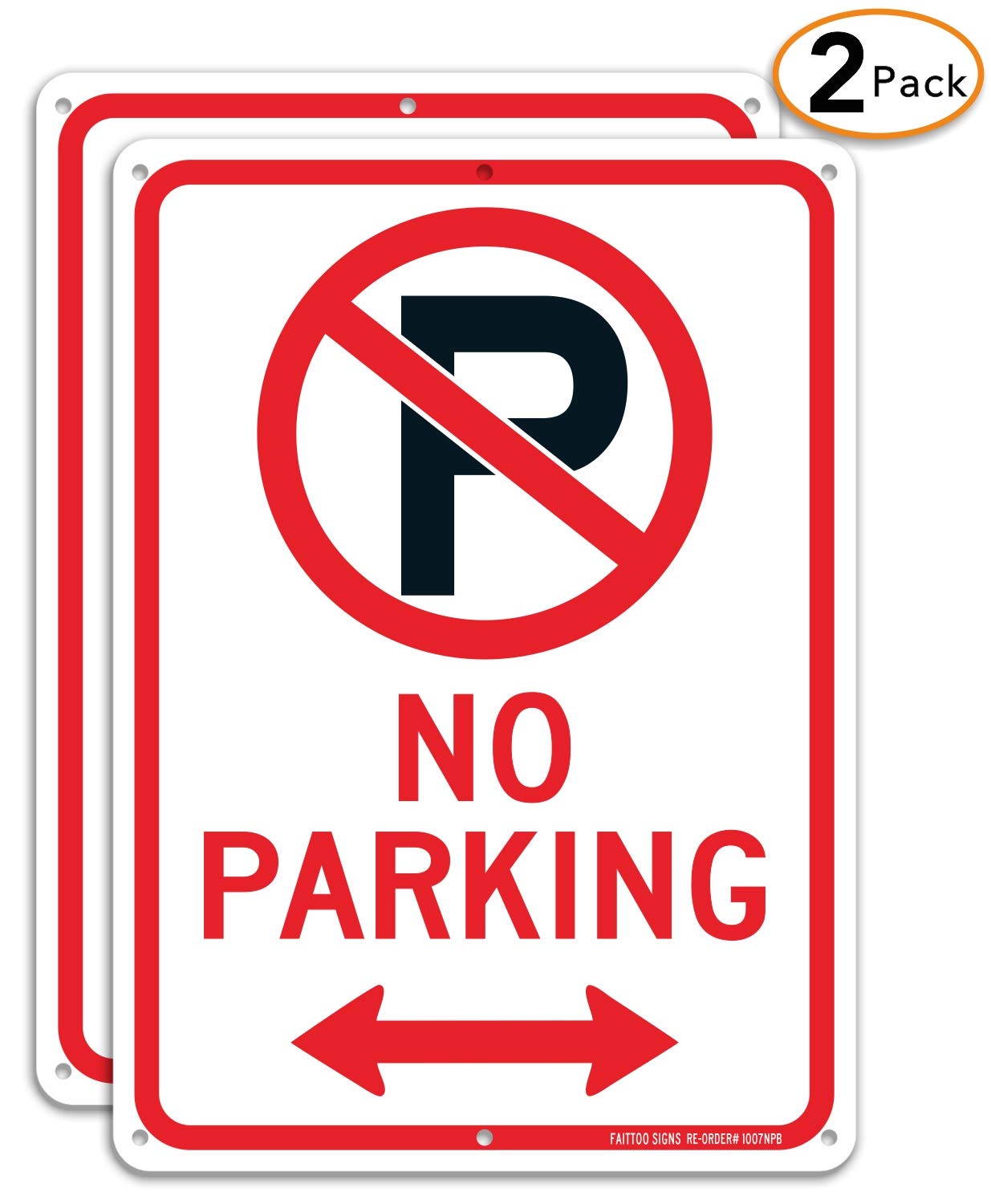(2 Pack) No Parking Sign with Symbol with Arrows Sign, 10 x 7 Inches