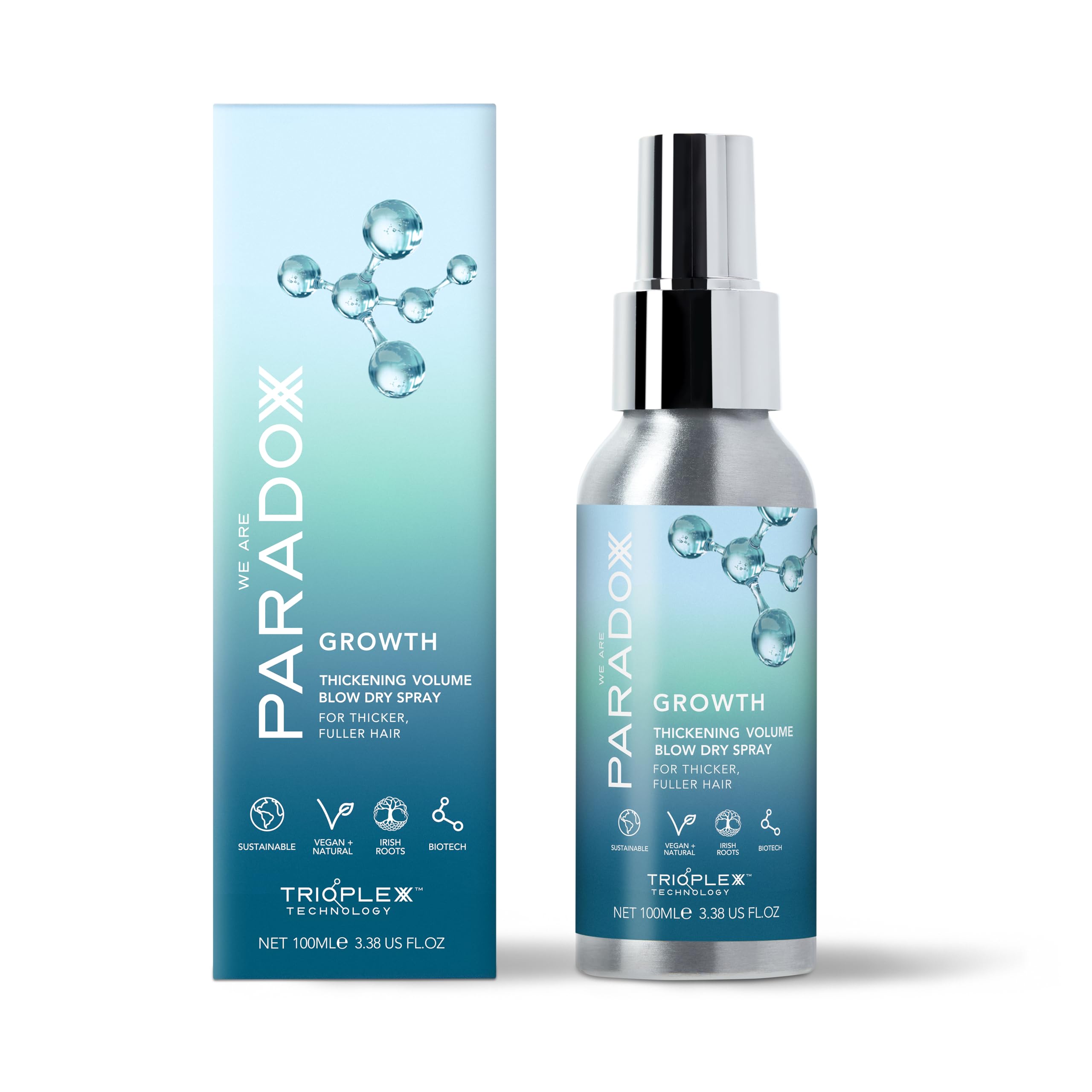WE ARE PARADOXX Volume Blow Dry Spray For Women 100ml, For Full Volume, Smooth, Glossy Finish, Argan Oil, Gift For Her, Travel Size, 94% Natural, Vegan and Cruelty Free