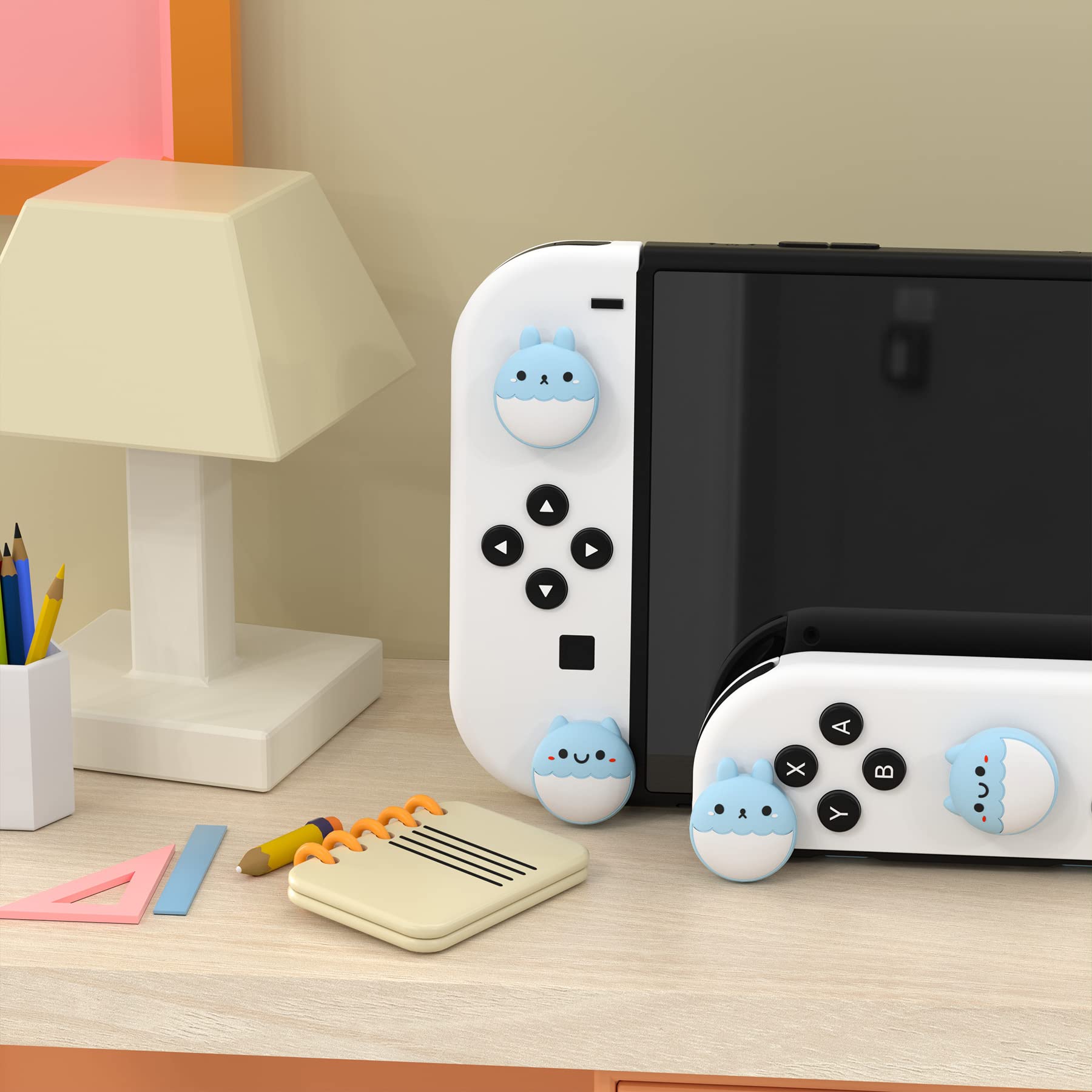eXtremeRate PlayVital Rabbit & Squirrel Cute Thumb Grip Caps for Nintendo Switch, Heaven Blue Joystick Caps for Nintendo Switch Lite, Analog Cover Thumbstick Grips for OLED Joycon
