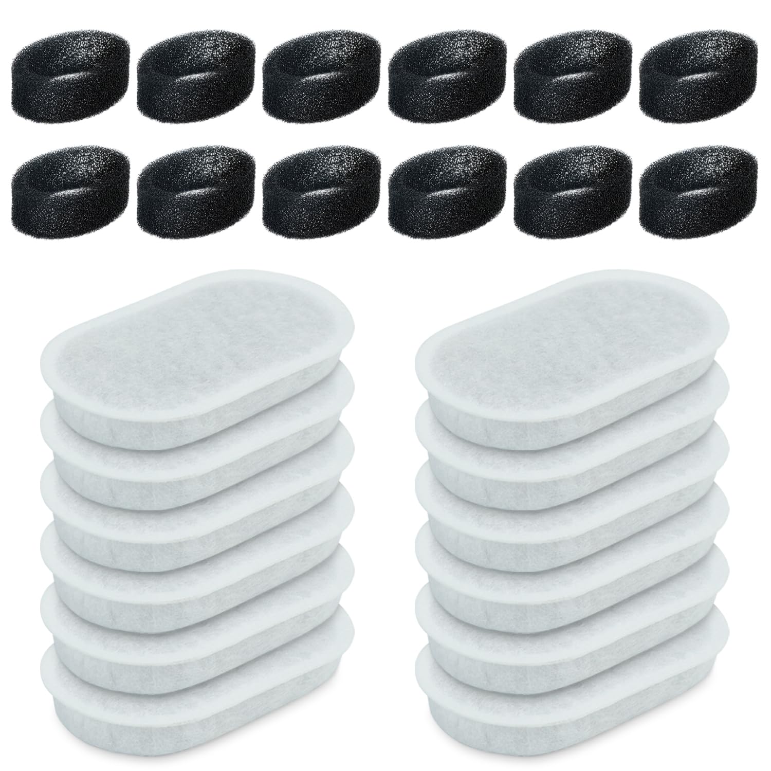 24 Pcs Pet Water Fountain Filters, 2L & 3.2L Replacement Cat Fountain Filters with Filter Sponges Cat Water Fountain Filters for Stainless Steel Pet Water Fountain