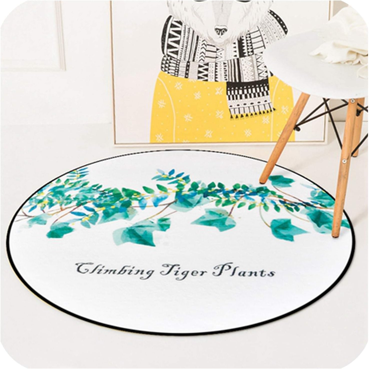Watercolor Climbing Tiger Plants Round Chair Area Carpet for Living Room Bedroom Home Decor Floor Rugs Kids Play Game Mat Tapete,Carpet4,Diameter 60cm