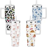 FOLAI 4 Pack 40oz Insulated Tumbler with Handle, Straw ＆ Flip Lid, 100% Leak-Proof Double Wall Vacuum Cup - 24H Cold ＆ 10H Hot, Cup Holder Friendly Travel Tumbler | Capybara + Floral + Bow + Leopard