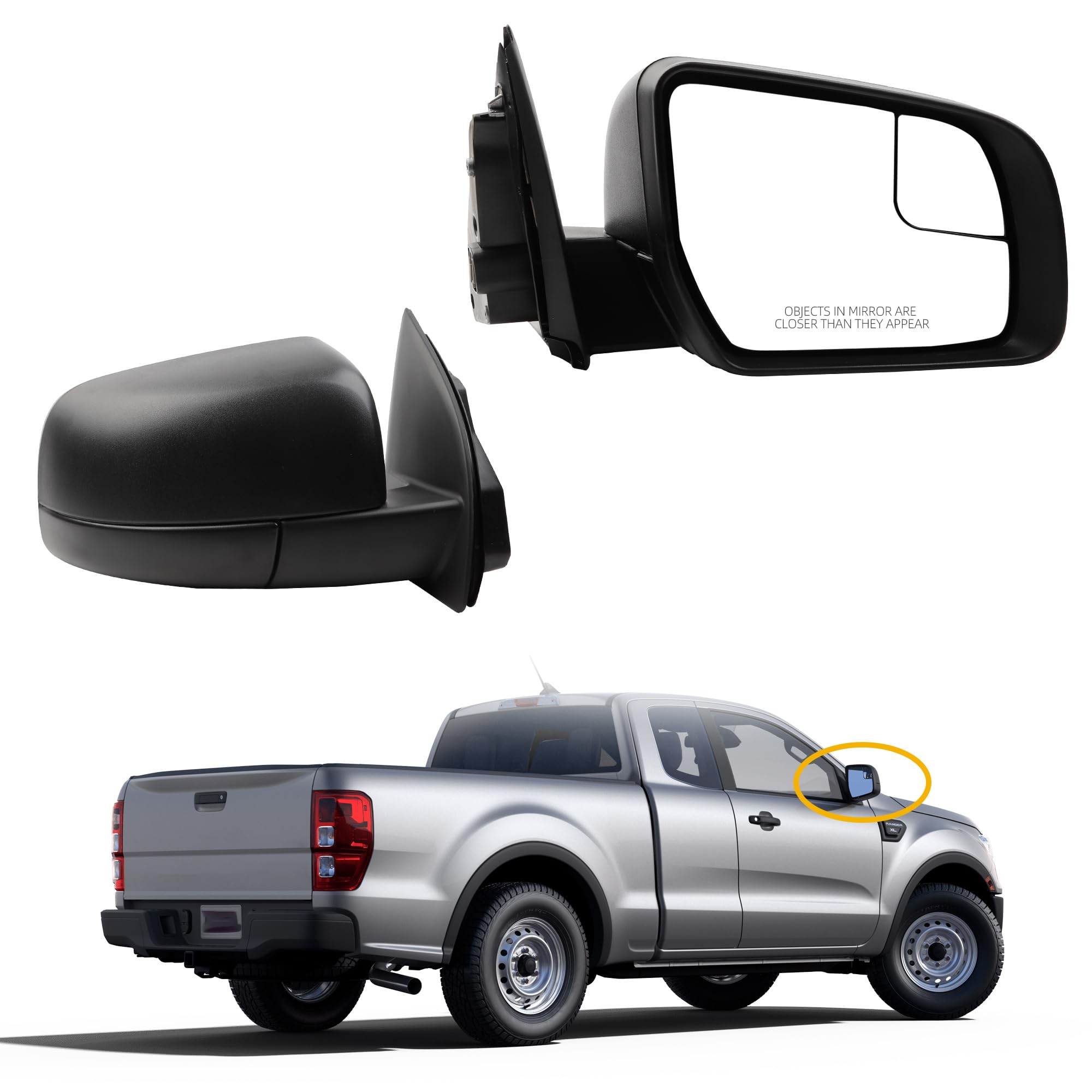 Photo 1 of Dasbecan Right Passenger Side Mirror Compatible with 2019-2023 Ford Ranger Matte Black Door Mirror with Power Electric Glass, Manual Folding Replace# FO1321678 KB3Z-17682-B (3pins)