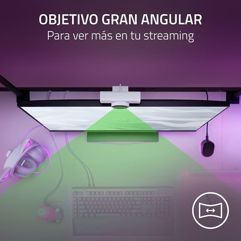 Kiyo V2 X - Webcam Full HD 1080p, 60 FPS para criadores - Autofoco - Objetiva grande angular - Microfone incorporado - Compatível com Open Broadcaster Software e Xsplit | Branco