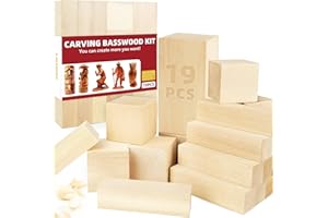 K KERNOWO Basswood Carving Blocks, 19PCS Whittling Wood Blocks, 3 Sizes, Easy to Use, for Kids & Adults