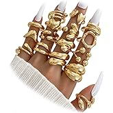 IFKM Gold Chunky Rings Set for Women 14k Gold Plated Thick Dome Stackable Open Rings Trendy Dainty Minimalist Jewelry Gifts