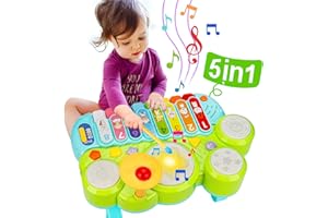 AUGTOY Baby Musical Toys 3 in 1 Piano Keyboard Xylophone Drum Set for 1 Year Old Girls Boys Toys Age 2 Music Instrument Learning Toys Toddlers 1-3 0-2 First Birthday Gift Infant Baby Toys 6 9 12 18 Month