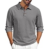 TAFLE Men’s Linen Polo Shirts Long Sleeve Yoga Tops Casual Summer Hippie Beach T-Shirts