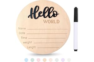 Xyndrella Baby Announcement Sign with Pen, 5.9 Inch Wooden Hello World Newborn Sign for Hospital, 3D Birth Announcement Board, Welcome Baby Name Signs for Nursery, Newborn Gift for Boy & Girl,Black
