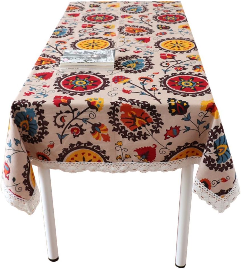 WXYSHOME The bright-colored linen tablecloth in Bohemian style decorative 55 x 79 inch