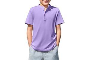 Haloumoning Boys Short Sleeve Henley Shirt Kids Casual Button Front Summer T-Shirts Tops Tees 5-14 Years